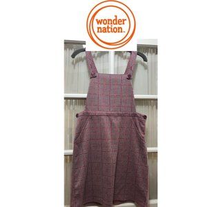 Wonder Nation plaid adjustable jumper dress with pockets; girls' size XXL (18).